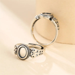 5.5x7.5mm Oval Cabochon Ring Setting Thai Silver Adjustable Band SR0027