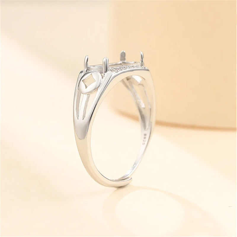 925 Silver Zircon Adjustable Ring Base for 5x11mm Rectangle Cabochons