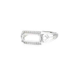 925 Silver Zircon Adjustable Ring Base for 5x11mm Rectangle Cabochons