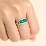 925 Silver Zircon Adjustable Ring Base for 5x11mm Rectangle Cabochons