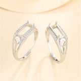 925 Silver Zircon Adjustable Ring Base for 5x11mm Rectangle Cabochons