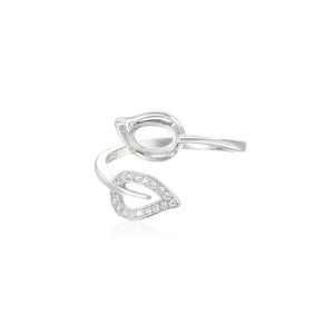 925 Silver Zircon Adjustable Ring Base for 5x7mm Oval Cabochons