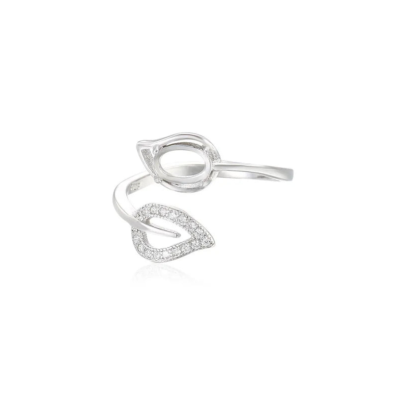 925 Silver Zircon Adjustable Ring Base for 5x7mm Oval Cabochons