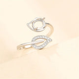 925 Silver Zircon Adjustable Ring Base for 5x7mm Oval Cabochons