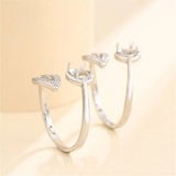925 Silver Zircon Adjustable Ring Base for 5x7mm Oval Cabochons