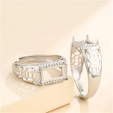 925 Silver Zircon Adjustable Ring Base for 6x11mm Rectangle Cabochons