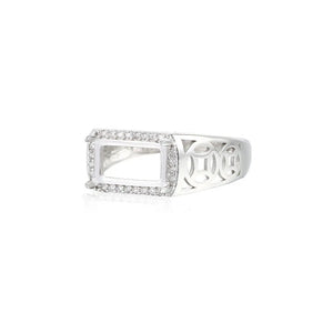 925 Silver Zircon Adjustable Ring Base for 6x11mm Rectangle Cabochons