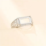 925 Silver Zircon Adjustable Ring Base for 6x11mm Rectangle Cabochons