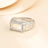 925 Silver Zircon Adjustable Ring Base for 6x11mm Rectangle Cabochons