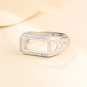 925 Silver Zircon Adjustable Ring Base for 7x14mm Cabochons