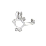 Rabbit Shape Adjustable Ring Base 925 Silver Zircon SR0099