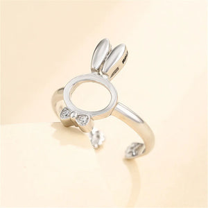 Rabbit Shape Adjustable Ring Base 925 Silver Zircon SR0099