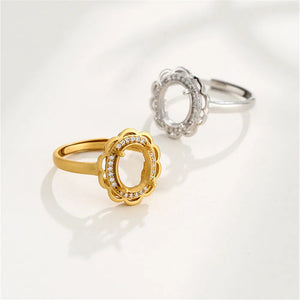 925 Silver Zircon Adjustable Ring for 8x10mm Cabochons