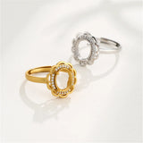 925 Silver Zircon Adjustable Ring for 8x10mm Cabochons