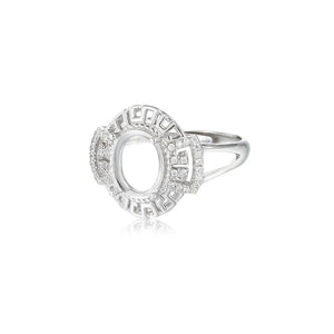 925 Silver Zircon Adjustable Ring Base for 8x10mm Oval Cabochons SR0206