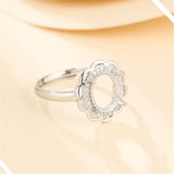 925 Silver Zircon Adjustable Ring Base for 8x10mm Oval Cabochons