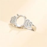 925 Silver Zircon Adjustable Ring Blank for 8x10mm Cabochons SR0126
