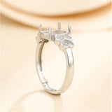 925 Silver Zircon Adjustable Ring Blank for 8x10mm Cabochons SR0126