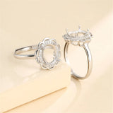 925 Silver Zircon Adjustable Ring Base for 8x10mm Oval Cabochons