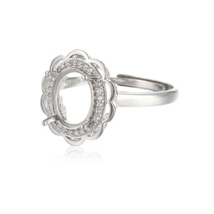 925 Silver Zircon Adjustable Ring Base for 8x10mm Oval Cabochons