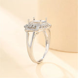 925 Silver Zircon Adjustable Ring Base for 8x10mm Oval Cabochons SR0206