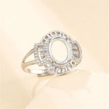 925 Silver Zircon Adjustable Ring Base for 8x10mm Oval Cabochons SR0206