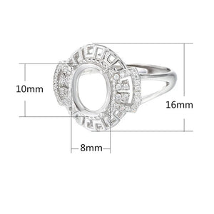 925 Silver Zircon Adjustable Ring Base for 8x10mm Oval Cabochons SR0206