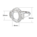 925 Silver Zircon Adjustable Ring Base for 8x10mm Oval Cabochons SR0206