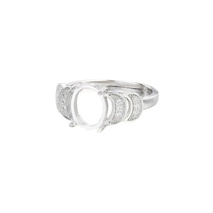 925 Silver Zircon Adjustable Ring Blank for 8x10mm Oval Cabochons SR0164