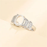925 Silver Zircon Adjustable Ring Blank for 8x10mm Oval Cabochons SR0164