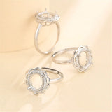 925 Silver Zircon Adjustable Ring Base for 8x10mm Oval Cabochons