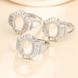 925 Silver Zircon Adjustable Ring Base for 8x10mm Oval Cabochons SR0206
