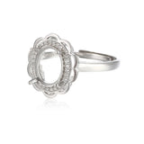 925 Silver Zircon Adjustable Ring Base for 8x10mm Oval Cabochons