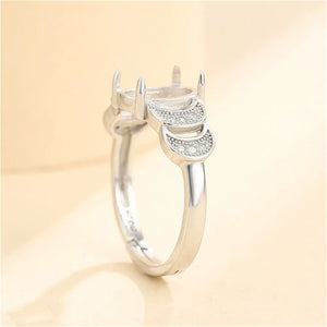 925 Silver Zircon Adjustable Ring Blank for 8x10mm Oval Cabochons SR0164