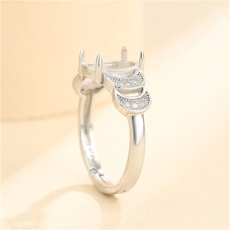 925 Silver Zircon Adjustable Ring Blank for 8x10mm Oval Cabochons SR0164