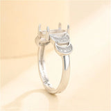 925 Silver Zircon Adjustable Ring Blank for 8x10mm Oval Cabochons SR0164