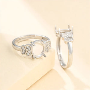 925 Silver Zircon Adjustable Ring Blank for 8x10mm Cabochons SR0126