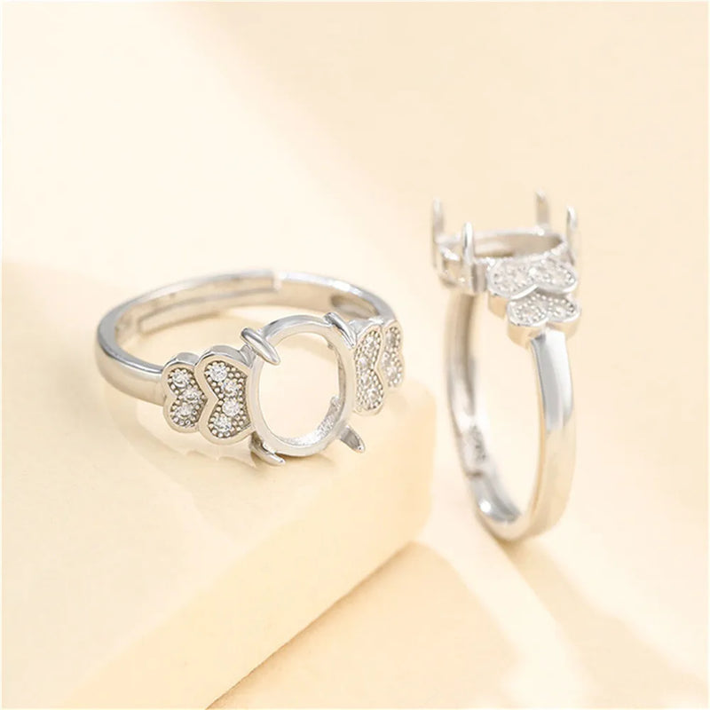 925 Silver Zircon Adjustable Ring Blank for 8x10mm Cabochons SR0126