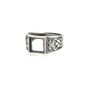 Square Cabochon Ring Setting 925 Sterling Silver Adjustable Band RB020S