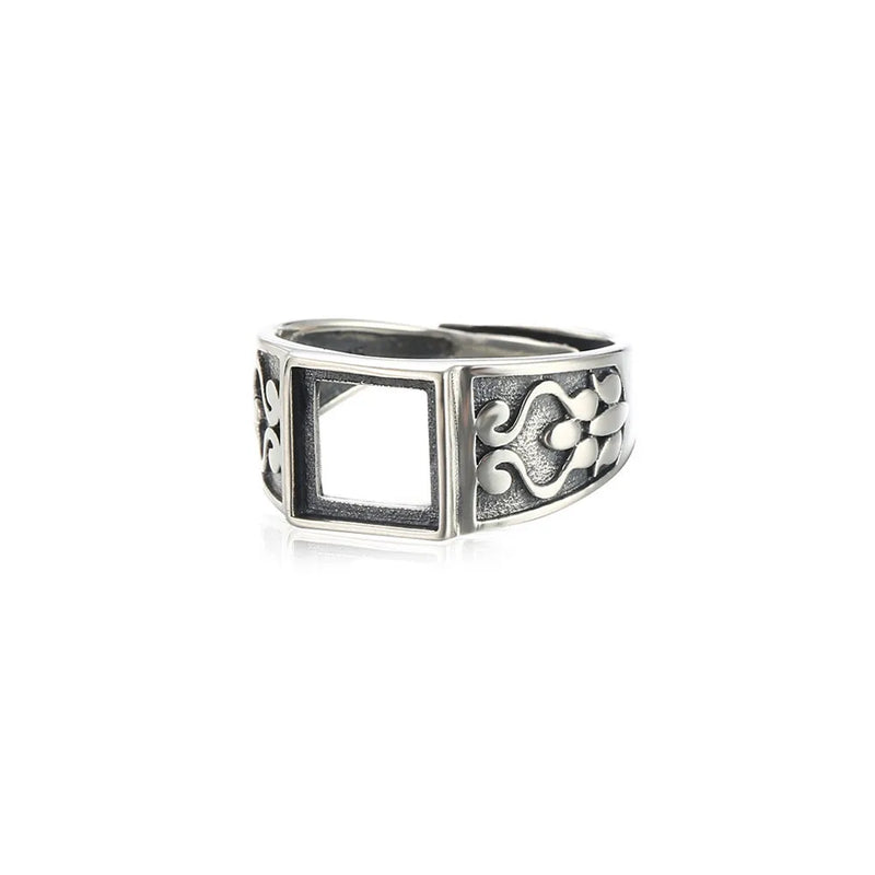 Square Cabochon Ring Setting 925 Sterling Silver Adjustable Band RB020S