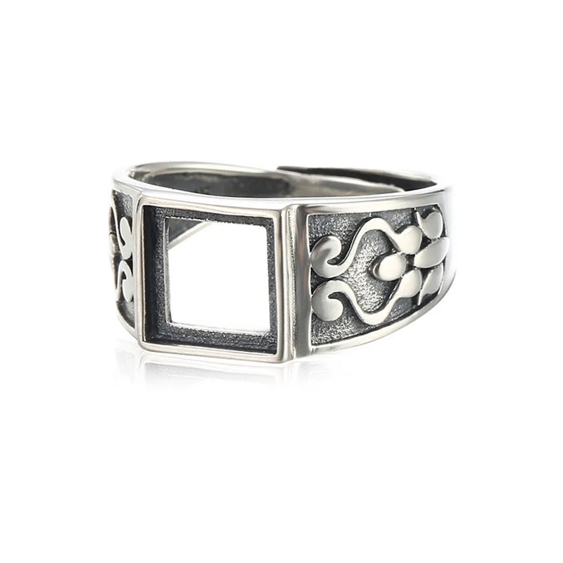 8x8mm Square Cabochon Ring Setting Adjustable Band Thai Silver SR0015