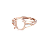 925 Silver Zircon Adjustable Ring Blank for 8x9mm Oval Cabochons
