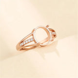925 Silver Zircon Adjustable Ring Blank for 8x9mm Oval Cabochons