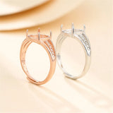 925 Silver Zircon Adjustable Ring Blank for 8x9mm Oval Cabochons