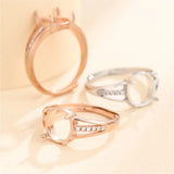 925 Silver Zircon Adjustable Ring Blank for 8x9mm Oval Cabochons