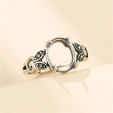 Thai Silver Oval Cabochon Ring Setting with Rhinestone Adjustable Band SR0352
