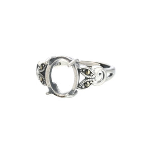 Thai Silver Oval Cabochon Ring Setting with Rhinestone Adjustable Band SR0352