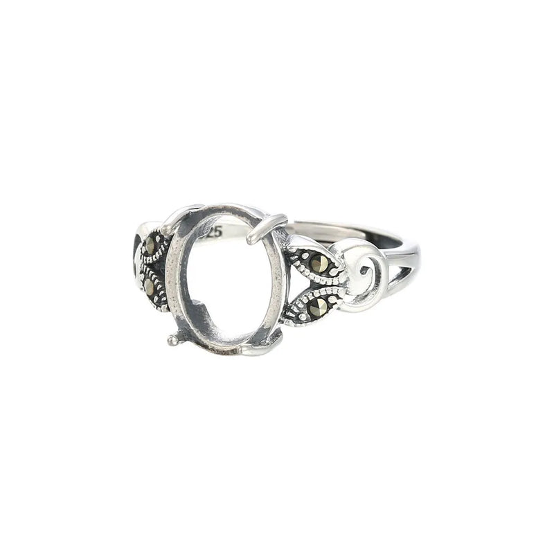 Thai Silver Oval Cabochon Ring Setting with Rhinestone Adjustable Band SR0352