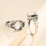 Thai Silver Oval Cabochon Ring Setting with Rhinestone Adjustable Band SR0352