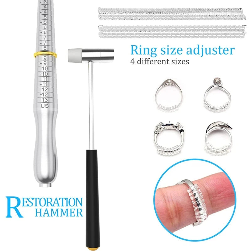 Ring Size Measuring Tool Set with Ring Mandrel Ring Gauge Jewelry Hammer